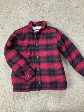 Old Navy Red and Black Plaid Snap-Front Kids Jacket size 10/12